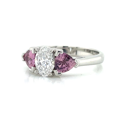 'Isabeau' Platinum 0.81ct Oval Diamond & Padparadscha Sapphires Ring