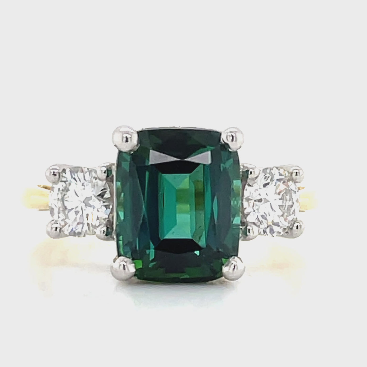"Grace" 18K Yellow Gold & Platinum Green Tourmaline Diamond Ring