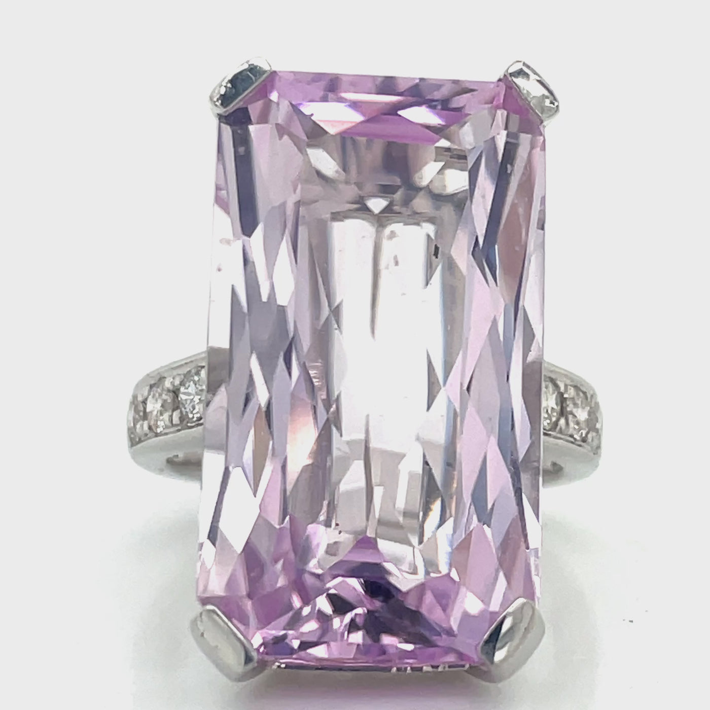 18k White Gold 24.91ct Octagonal Kunzite & Diamonds Ring