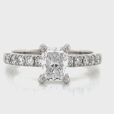 "Paula" Platinum Radiant & Round Diamonds Ring