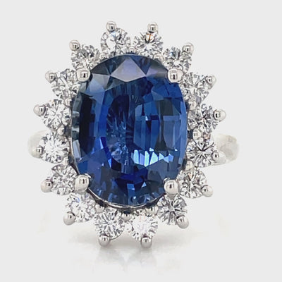 'Elisabeth Platinum 6.54ct Oval Sapphire & Diamonds Cluster Ring