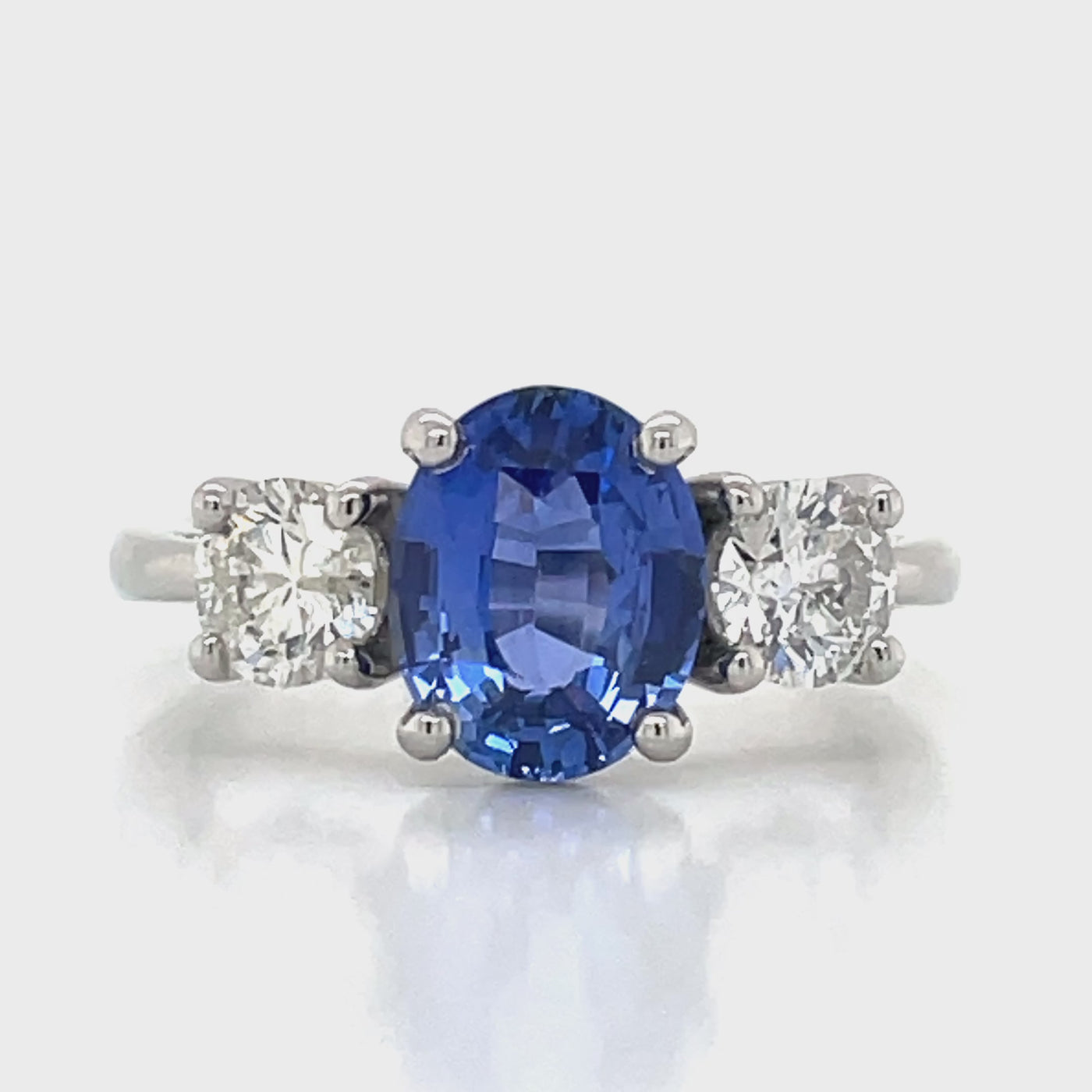'Shiraan' Platinum 2.56ct Oval Blue Sapphire & 2=1.00ct H I1-2 Diamonds Ring