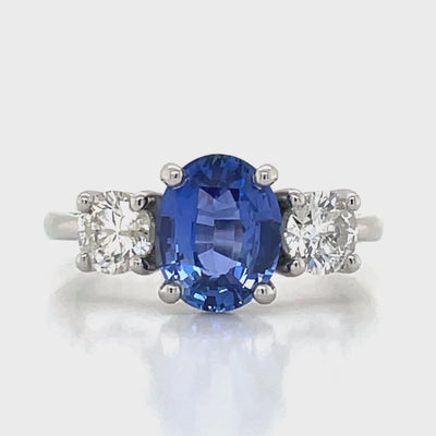 'Shiraan' Platinum 2.56ct Oval Blue Sapphire & 2=1.00ct H I1-2 Diamonds Ring