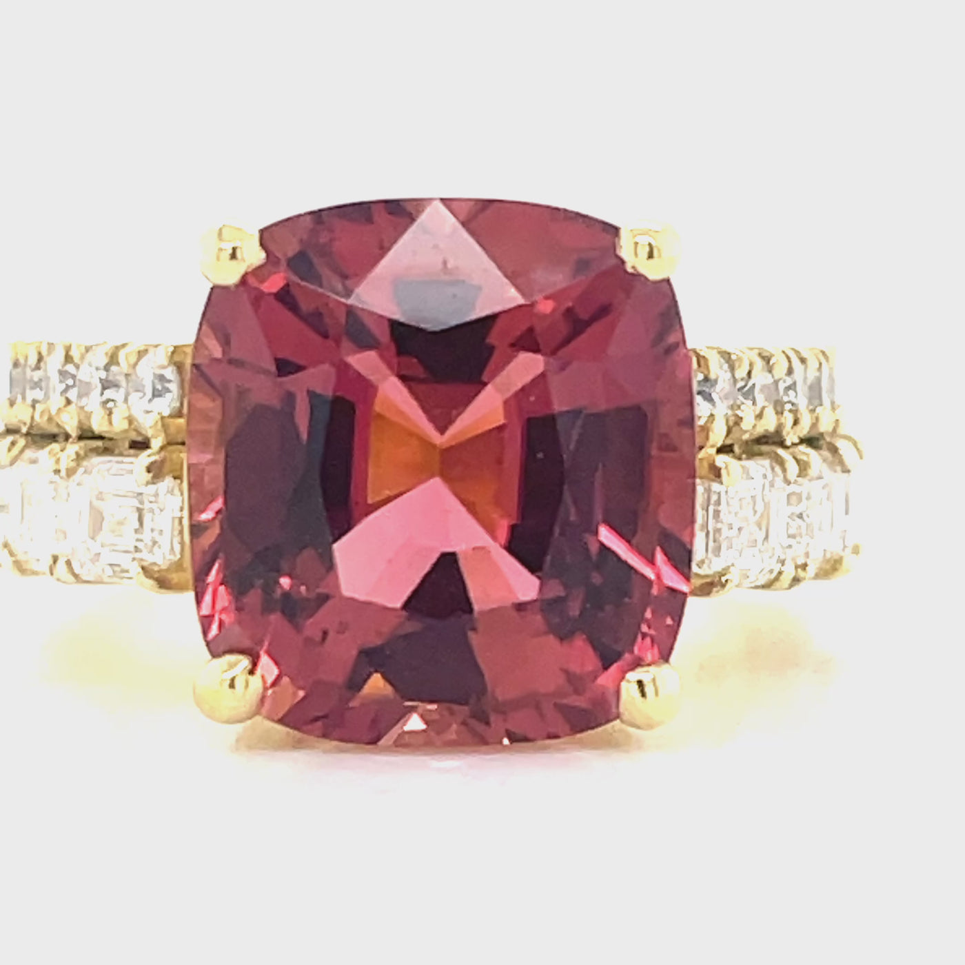 'Royal' 18k Yellow Gold 7.75ct Pink Tourmaline & Diamonds Ring