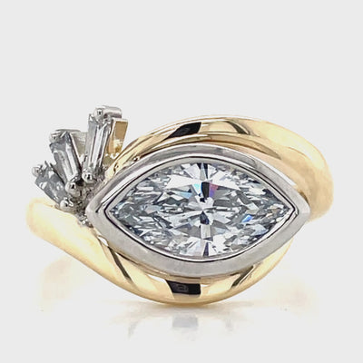 'Edith' 9k Yellow Gold & Platinum 1.66ct LG Marquise & Baguette Diamonds Ring