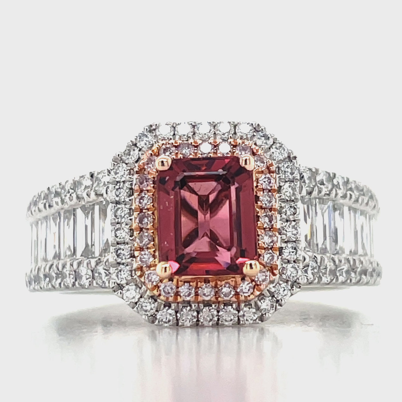 Platinum Pink Tourmaline,Diamond & Pink Diamond Cluster Ring