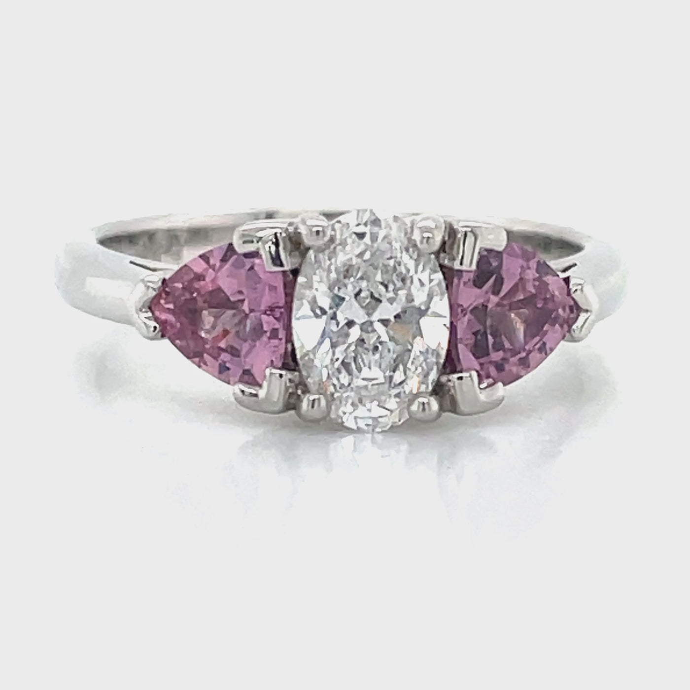 'Isabeau' Platinum 0.81ct Oval Diamond & Padparadscha Sapphires Ring