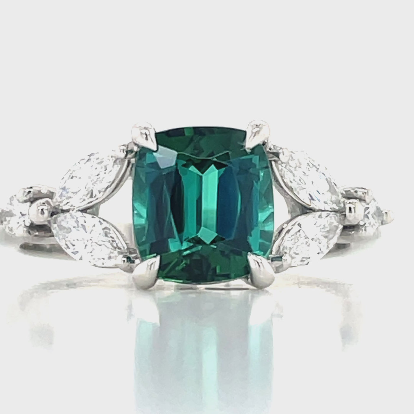 'Kirrily'Platinum Green Tourmaline & Diamonds Ring