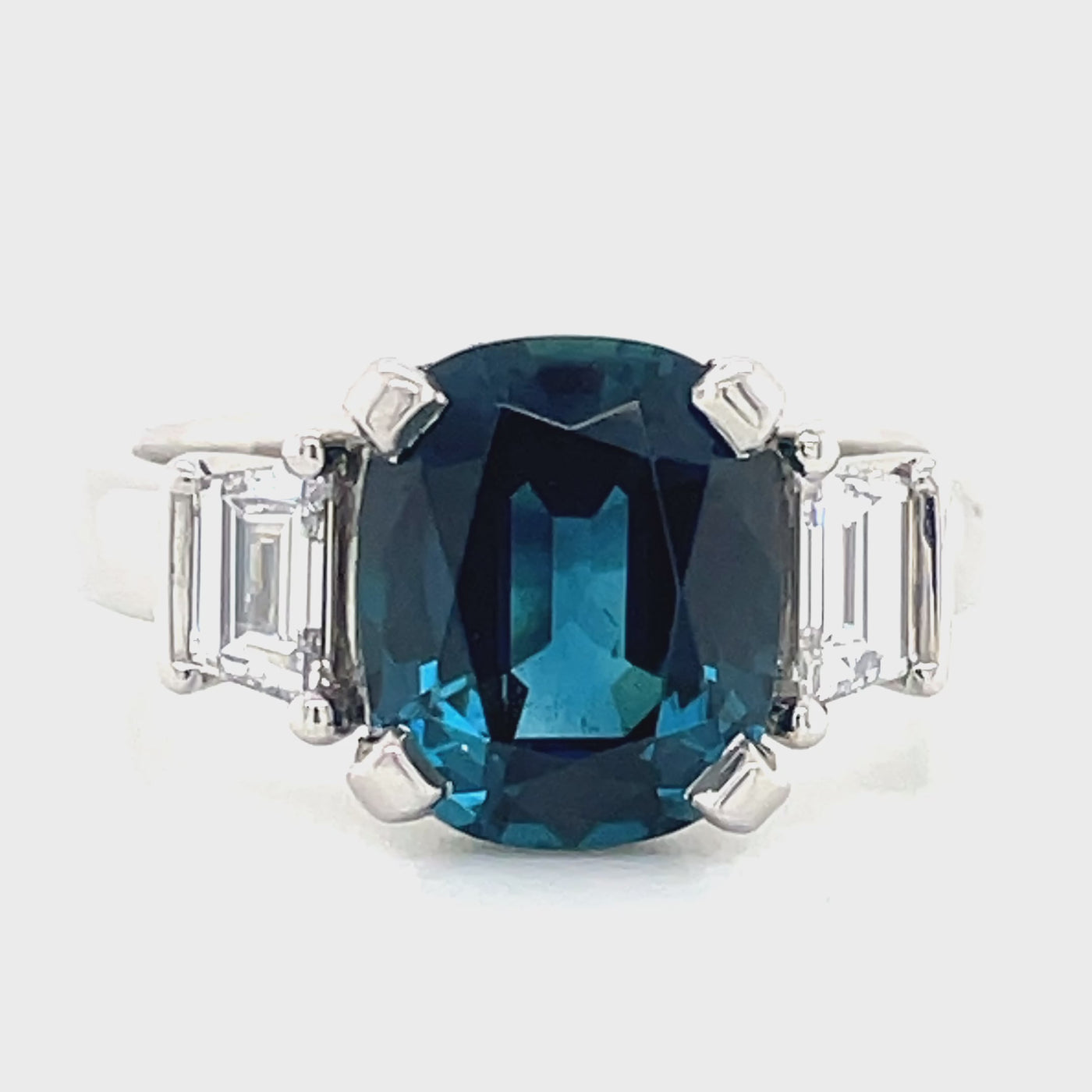 'Ahava'Platinum 3.36ct Cushion IndicoliteTourmaline & Trapezoid Diamonds Ring