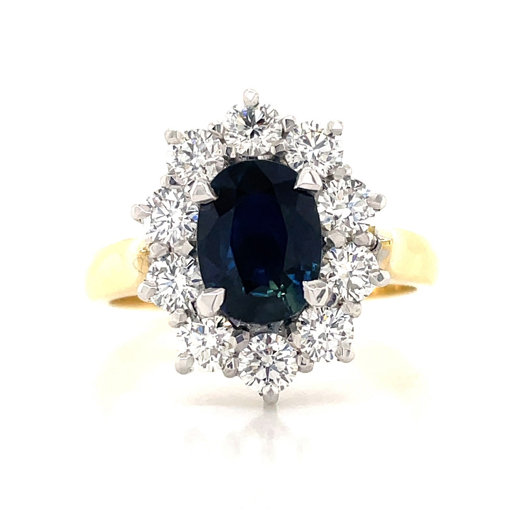 18k B/Tne Sapphire & Diamonds Cluster Ring john-franich-jewellers-nz