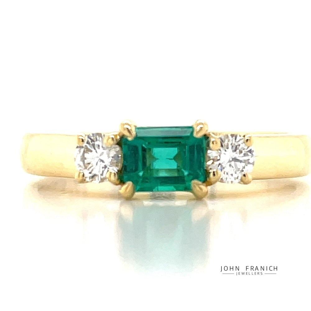 'Esme' 18k Yellow Gold Emerald & Diamonds Ring john-franich-jewellers-nz