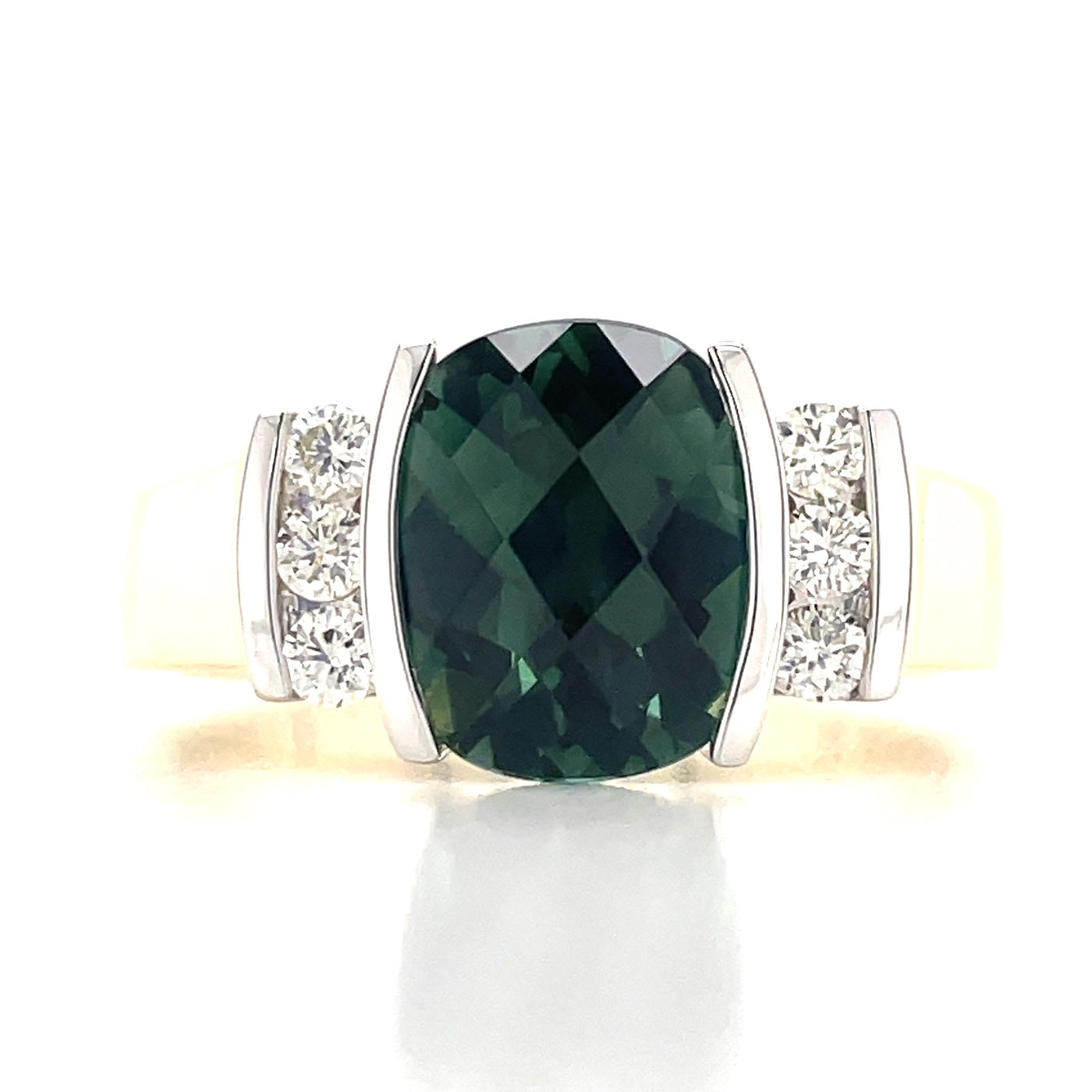 9K B/Tne 2.35ct Cushion Green Tourmaline & Diamond Ring john-franich-jewellers-nz