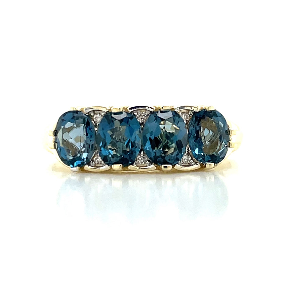 9k Yellow Gold London Blue Topaz & Diamonds Ring john-franich-jewellers-nz
