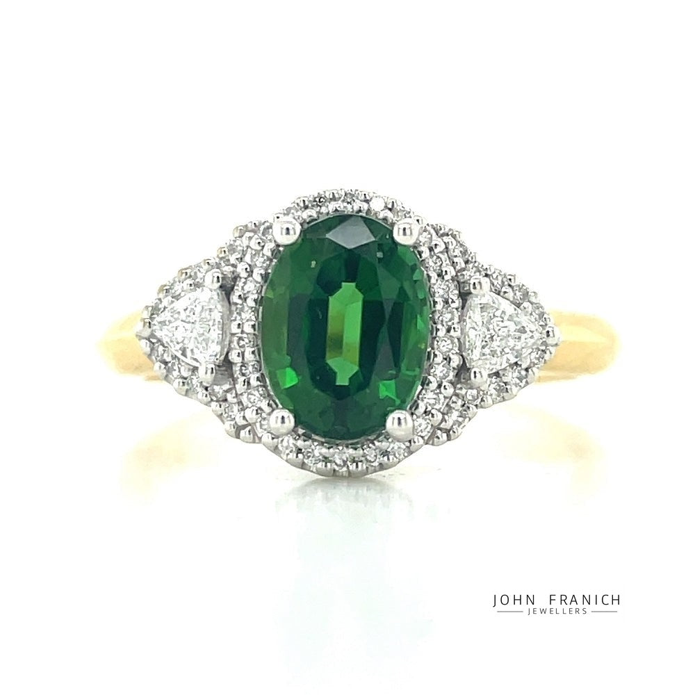 18k B/Tne 1.46ct Oval Chrome Tourmaline & 0.29ct Diamonds Ring