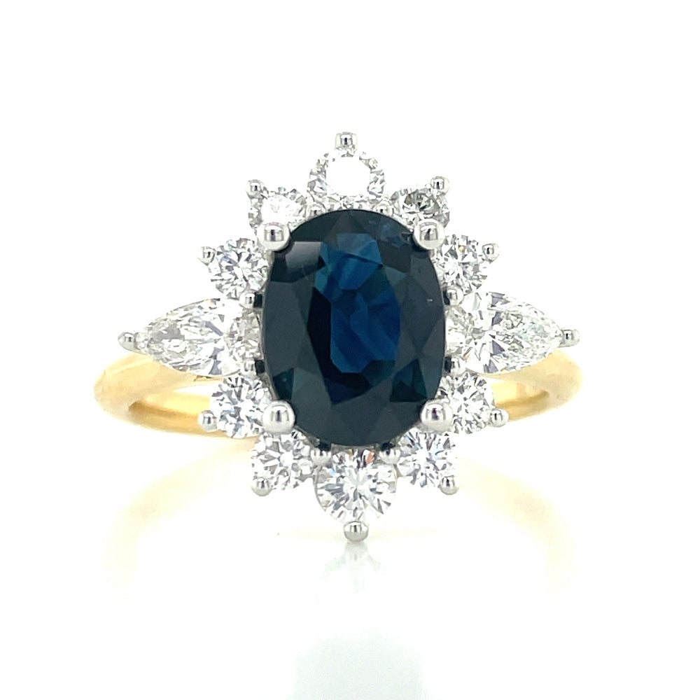 18k B/Tne 2.09ct Sapphire & 0.92ct Diamonds Cluster Ring