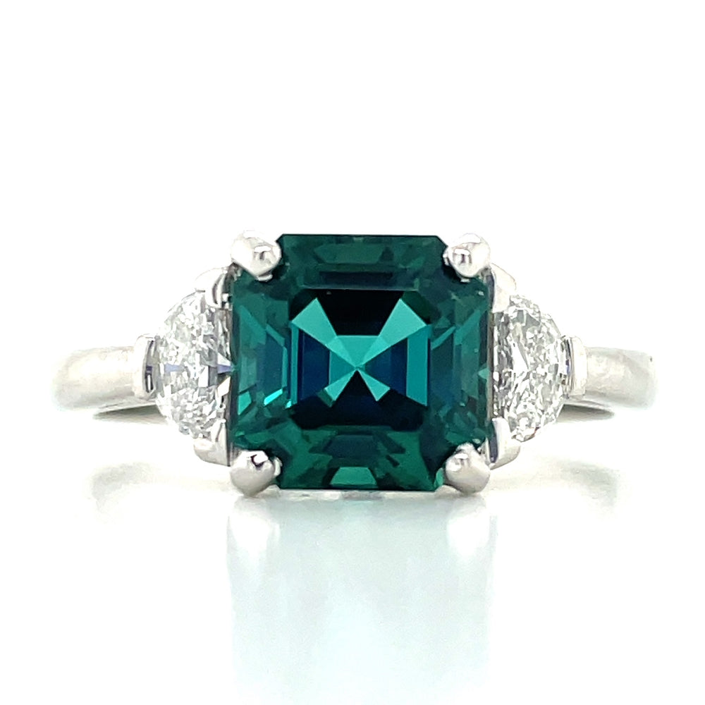'Viridis' Platinum 2.38ct Green Tourmaline & Half Moon Diamonds Ring john-franich-jewellers-nz