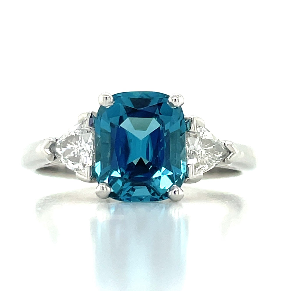 'Mari' Platinum 2.09ct Lagoon Tourmaline & Trillion Diamonds Ring john-franich-jewellers-nz