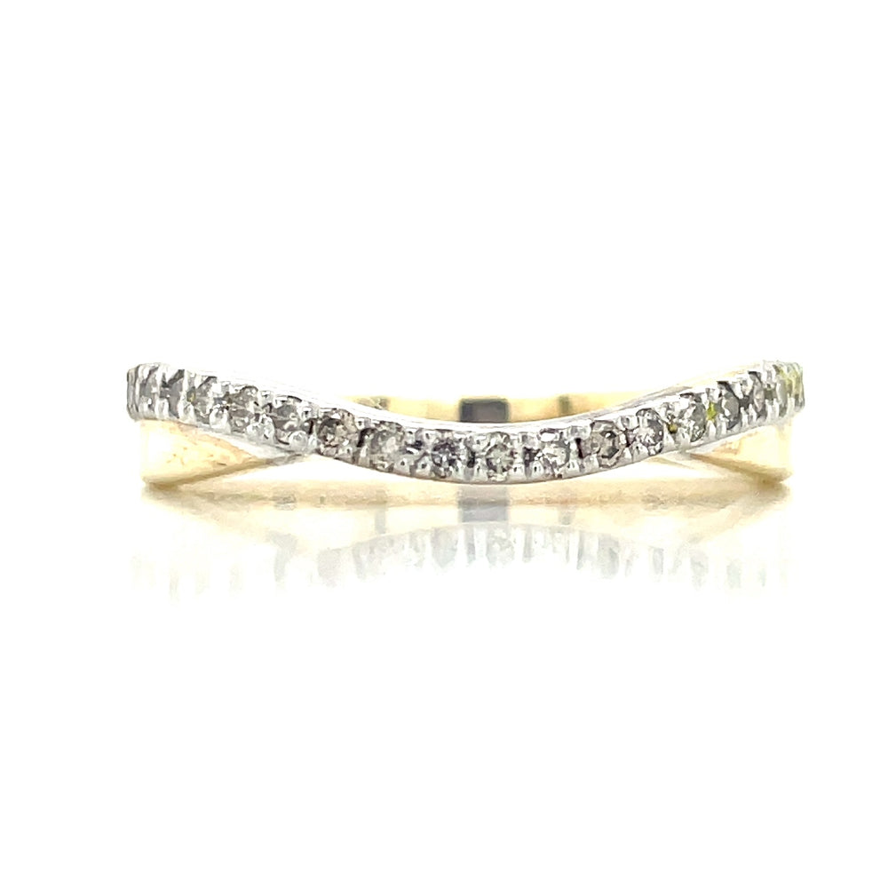 9k Yellow Gold Curved Diamond Band Ring