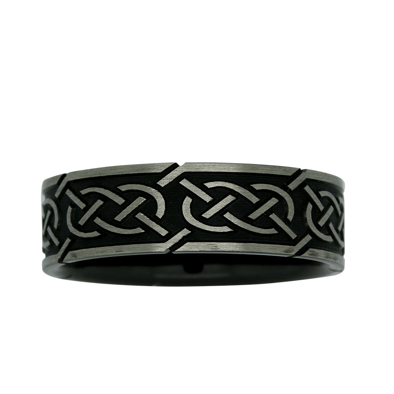 Ziro Black& Natural Zirconium Celtic Band Ring john-franich-jewellers-nz