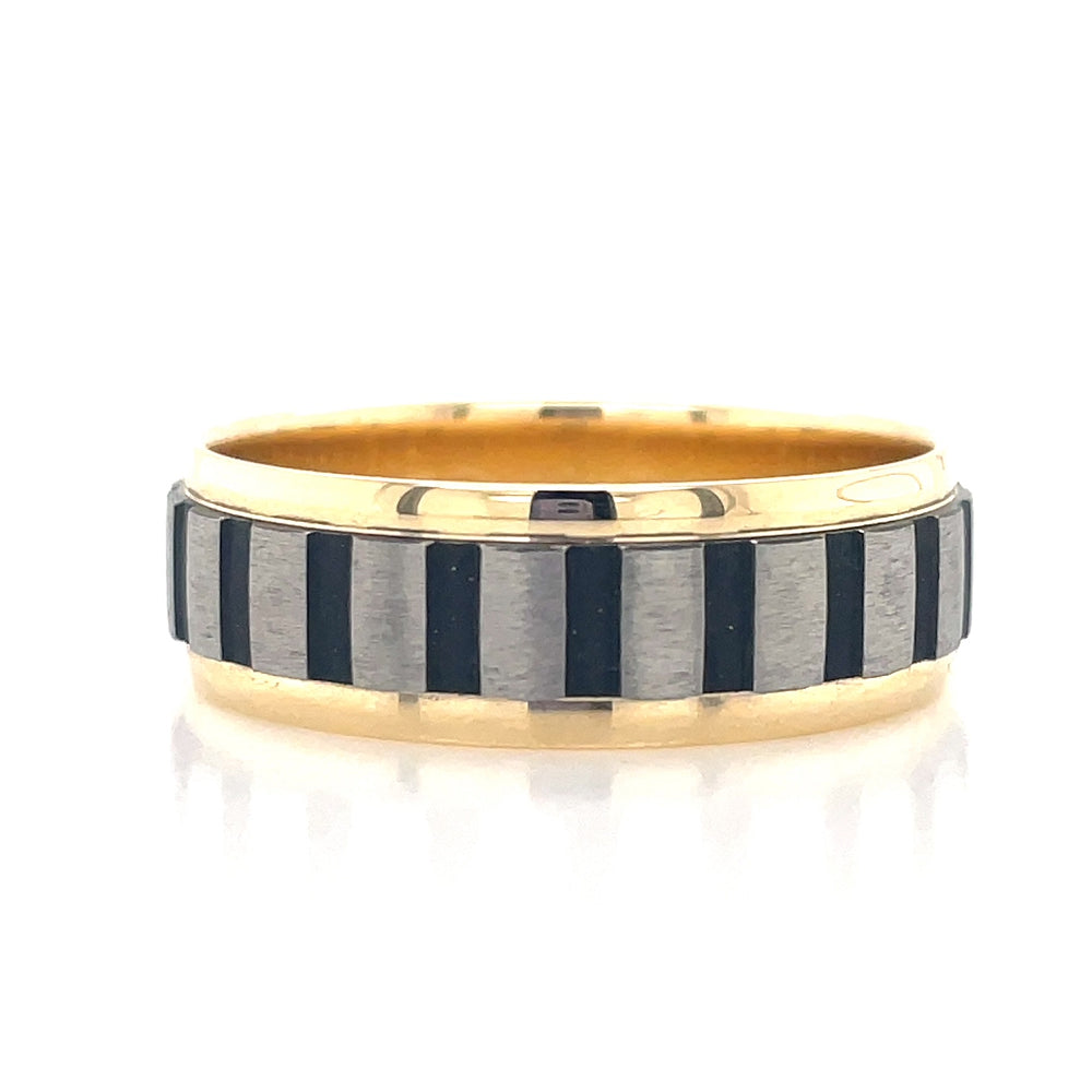 9K Yellow Gold & Black Zirconium Band Ring john-franich-jewellers-nz