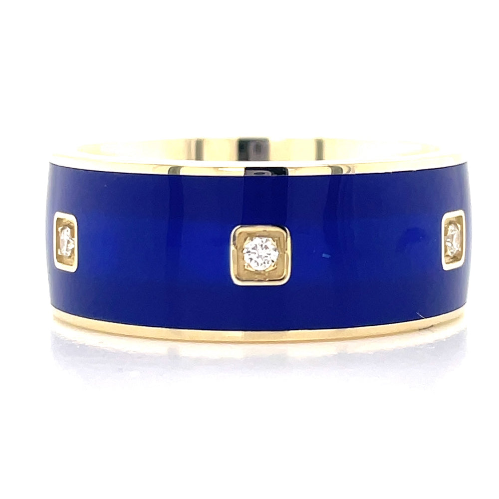Dora 9K Yellow Gold Blue Ceramic & Diamond Ring john-franich-jewellers-nz