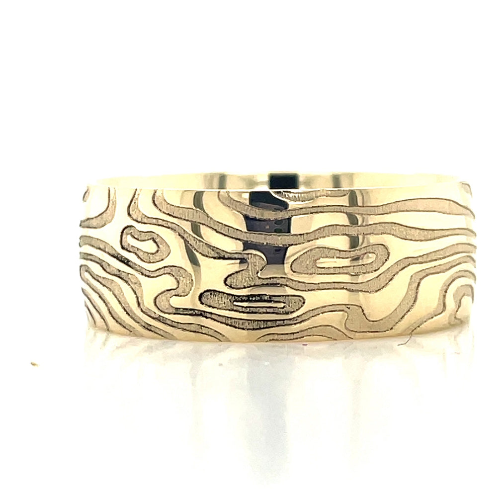 9k Yellow Gold 8mm Engraved Band Ring john-franich-jewellers-nz