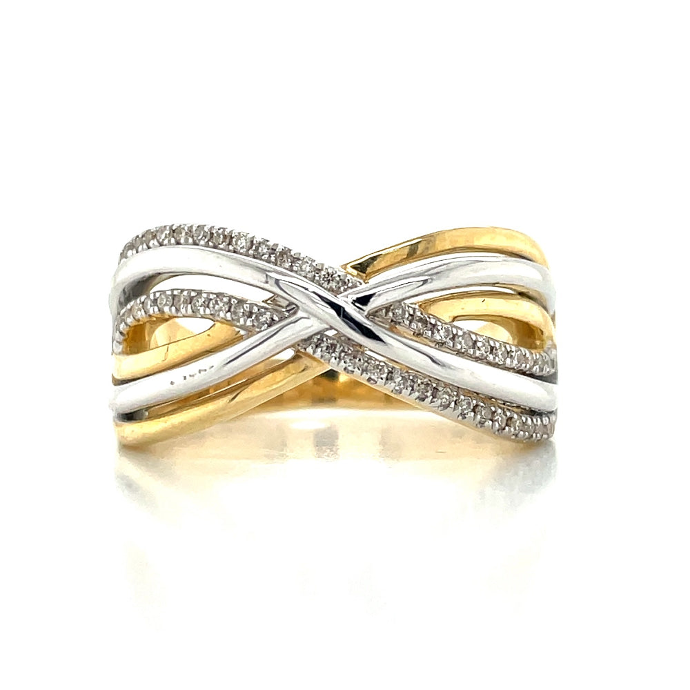 9k B/Tne 0.20ct Diamonds Crossover Bands Ring john-franich-jewellers-nz