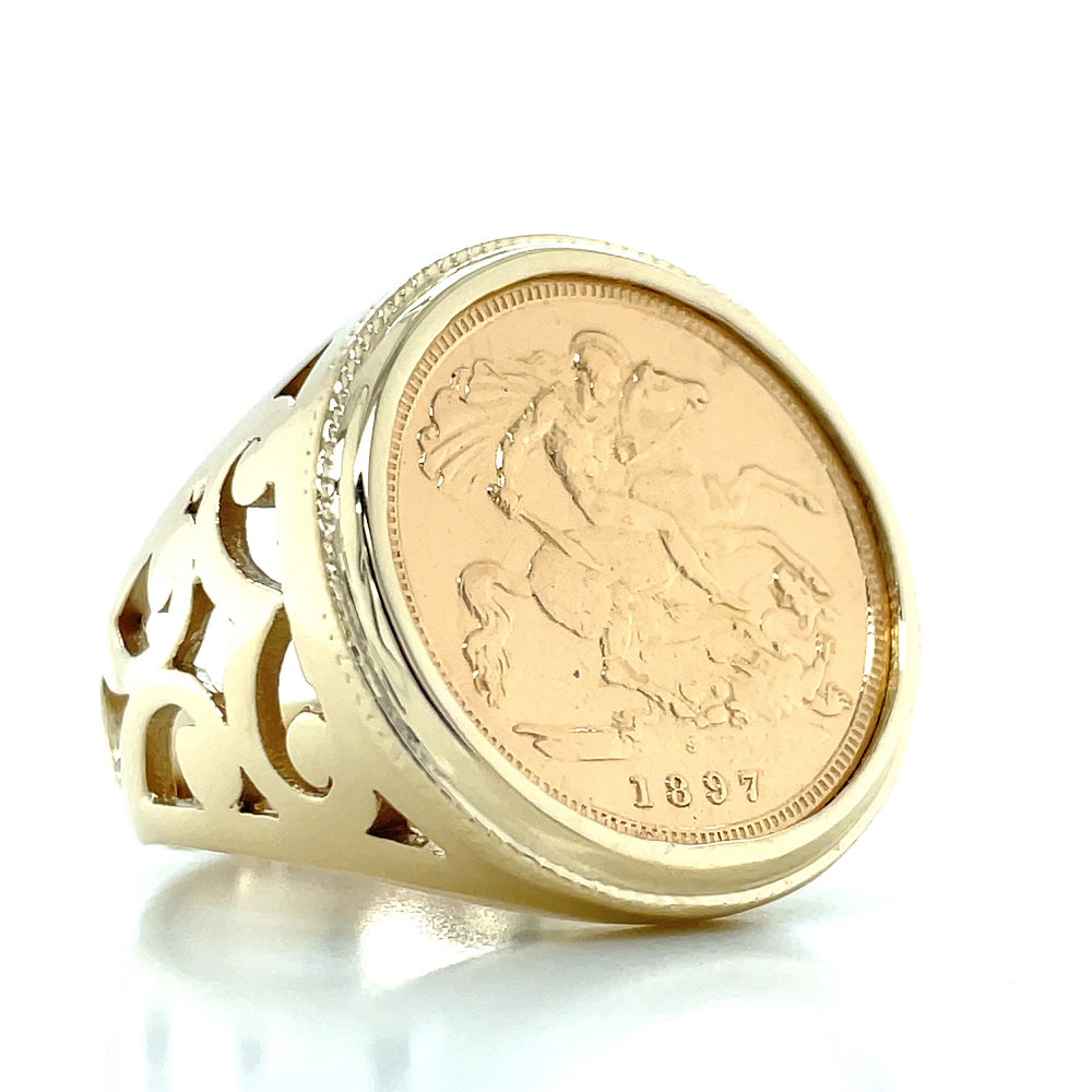 9kYellow Gold 1897 Half Sovereign Ring john-franich-jewellers-nz