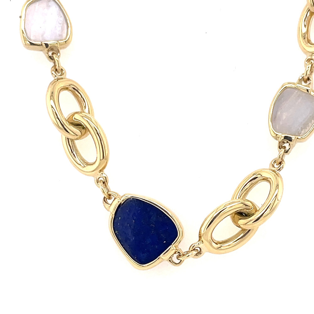 9K Yellow Gold Lapis Lazuli & Blue Agate Necklace