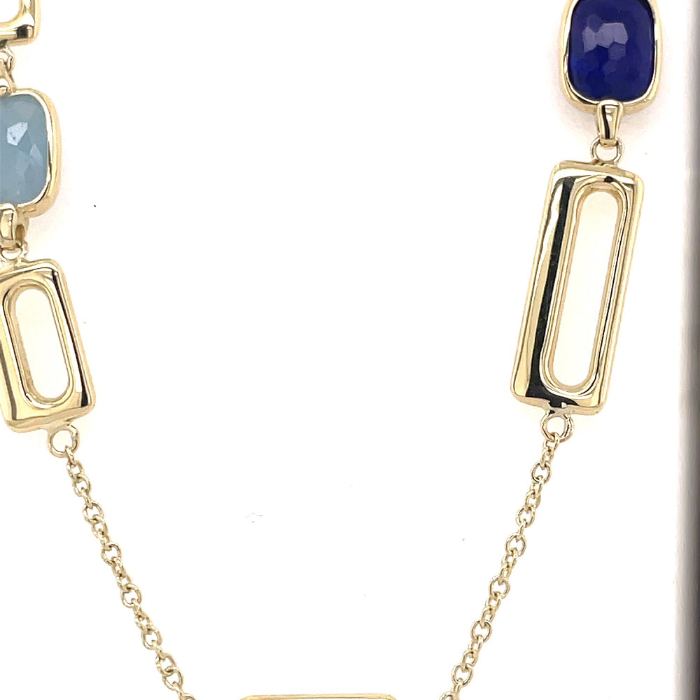 9K Yellow Gold Aquamarine & Lapis Lazuli Necklace