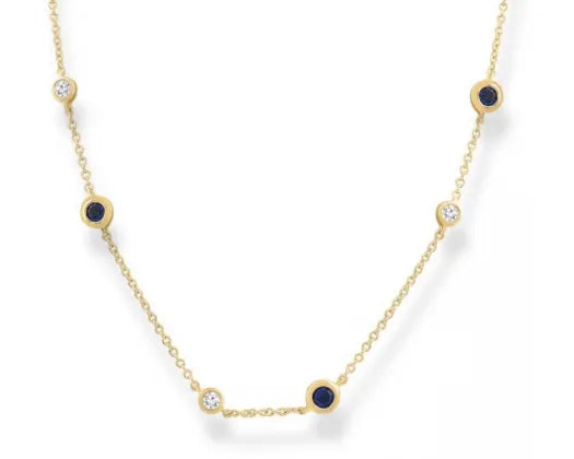 9k Yellow Gold Diamond & Sapphire Necklace