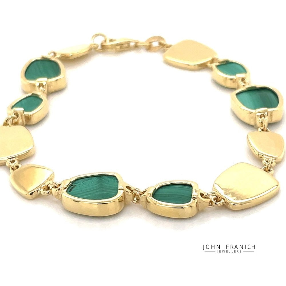 18K Yellow Gold Malachite Bracelet john-franich-jewellers-nz