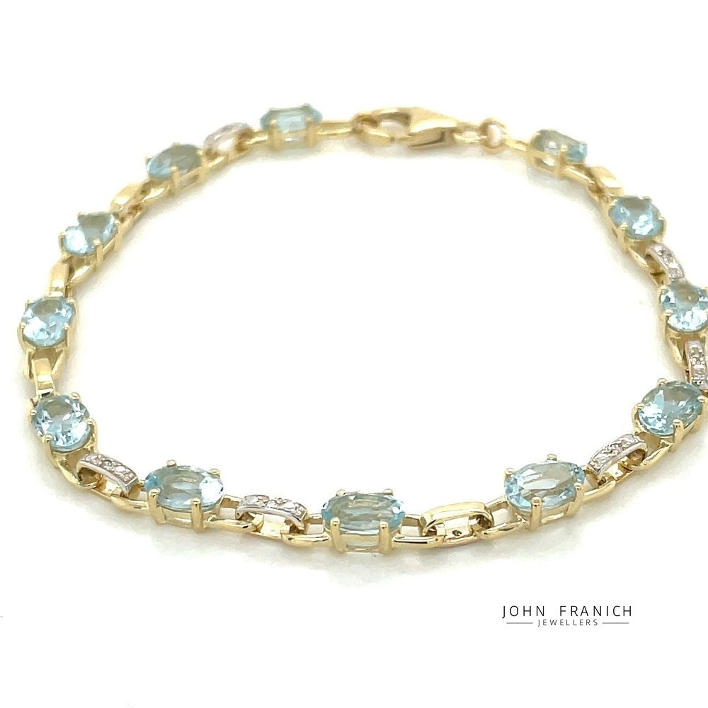 9k Yellow Gold 5.06ct Aquamarines & Diamonds Bracelet