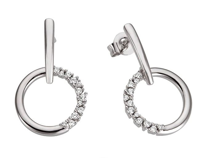 9K White Gold Circle Diamond Stud Earrings