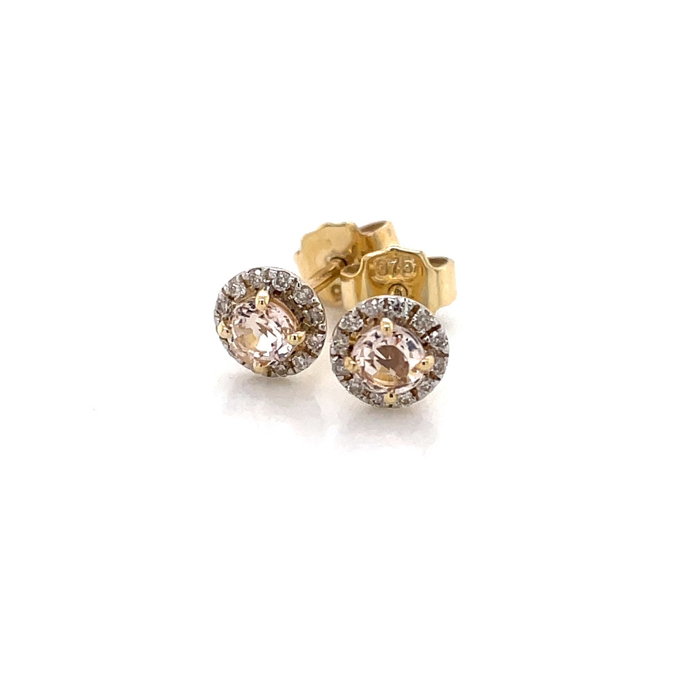 9K Yellow Gold Morganite & Diamond Cluster Earrings