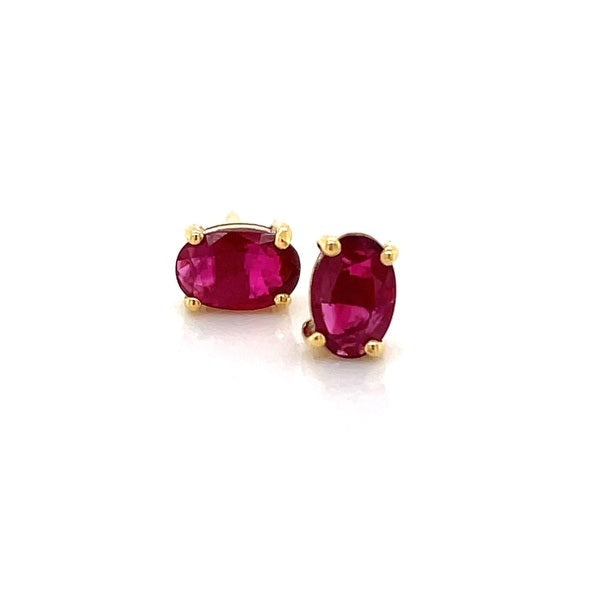 18k Yellow Gold Oval Ruby Stud Earrings john-franich-jewellers-nz
