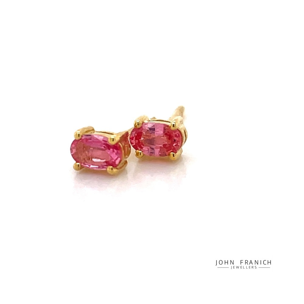 18k Yellow Gold Oval Pink Sapphire Stud Earrings