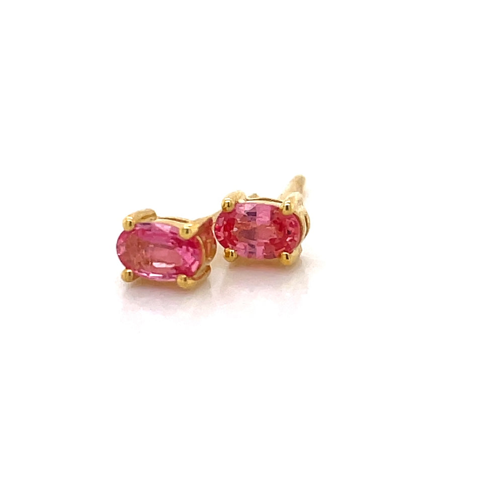18k Yellow Gold Oval Pink Sapphire Stud Earrings john-franich-jewellers-nz