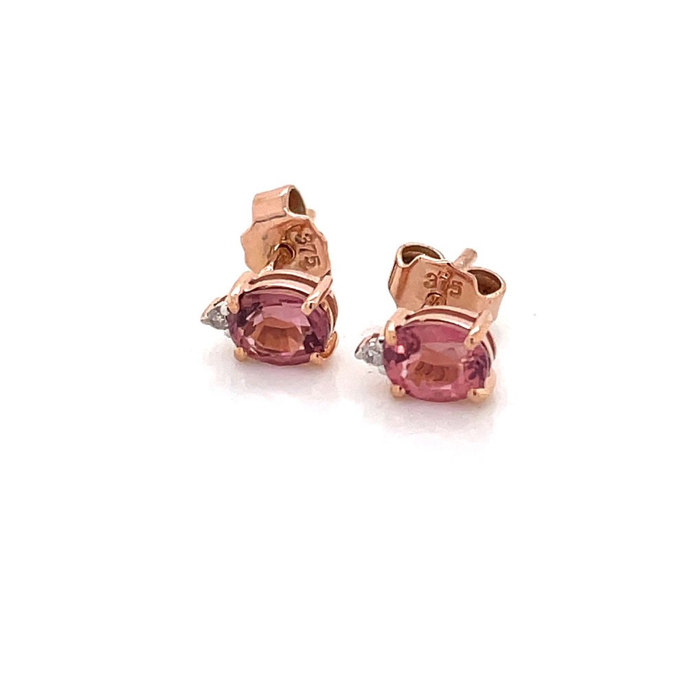 9k Yellow Gold Pink Tourmaline & Diamond Stud Earrings john-franich-jewellers-nz