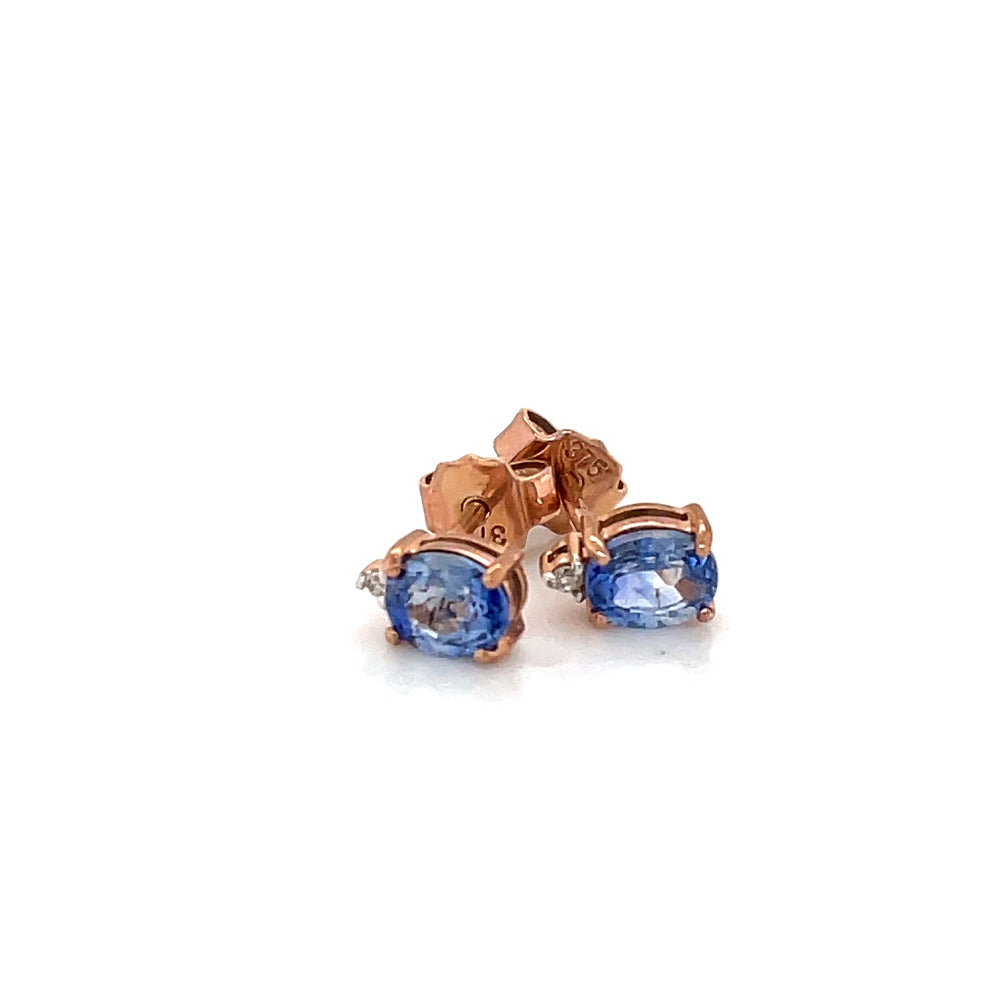 9k Rose Gold Sapphire & Diamond Stud Earrings