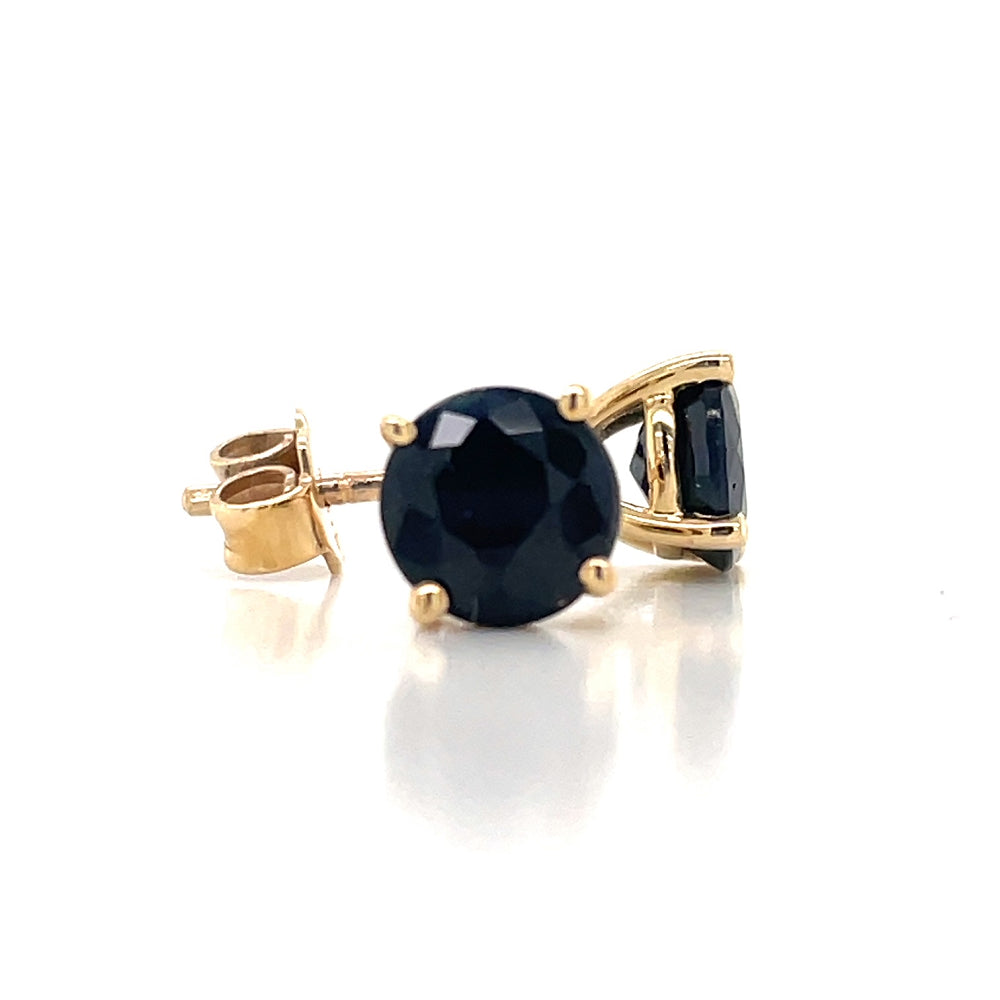 9K Yellow Gold 6mm Black Sapphire Stud Earrings john-franich-jewellers-nz