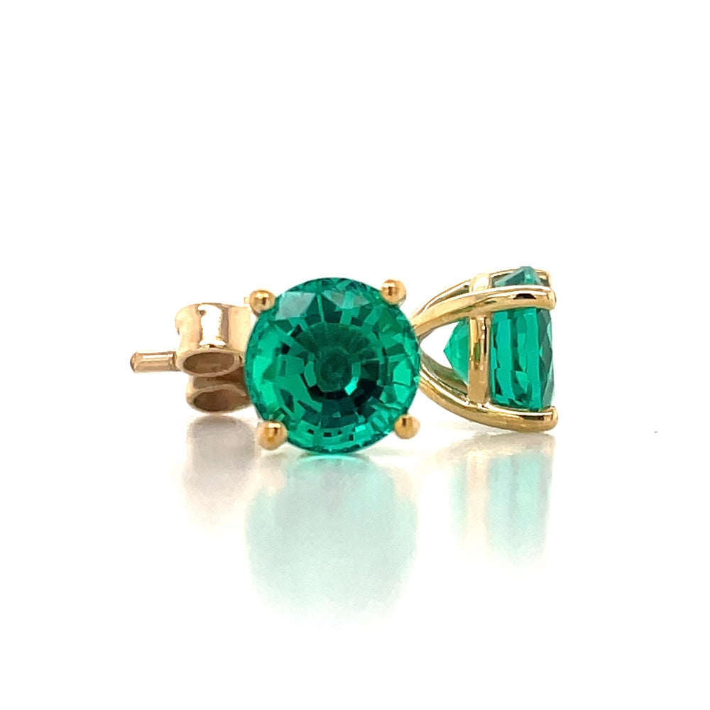 9K Yellow Gold 6mm Biron Emerald Stud Earrings john-franich-jewellers-nz