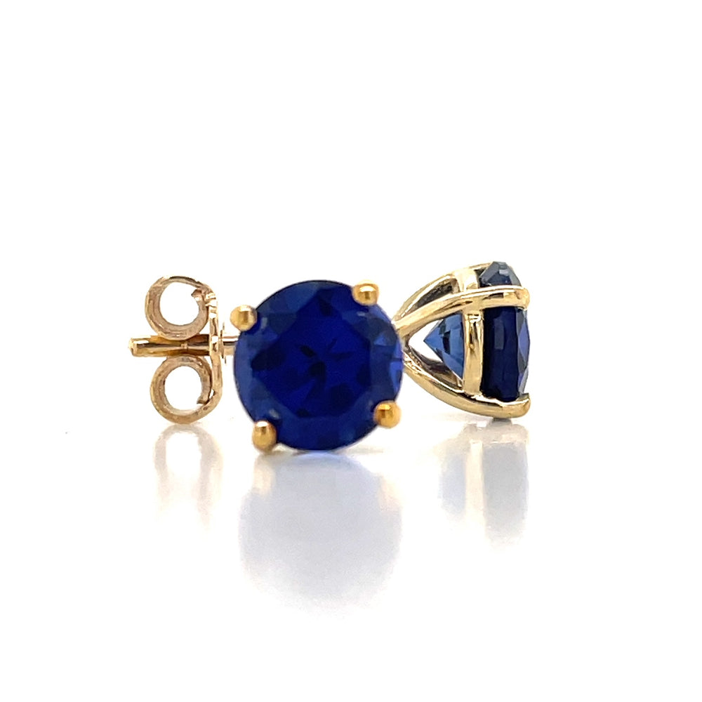 9K Yellow Gold 6mm Synthetic Blue Sapphire Stud Earrings john-franich-jewellers-nz