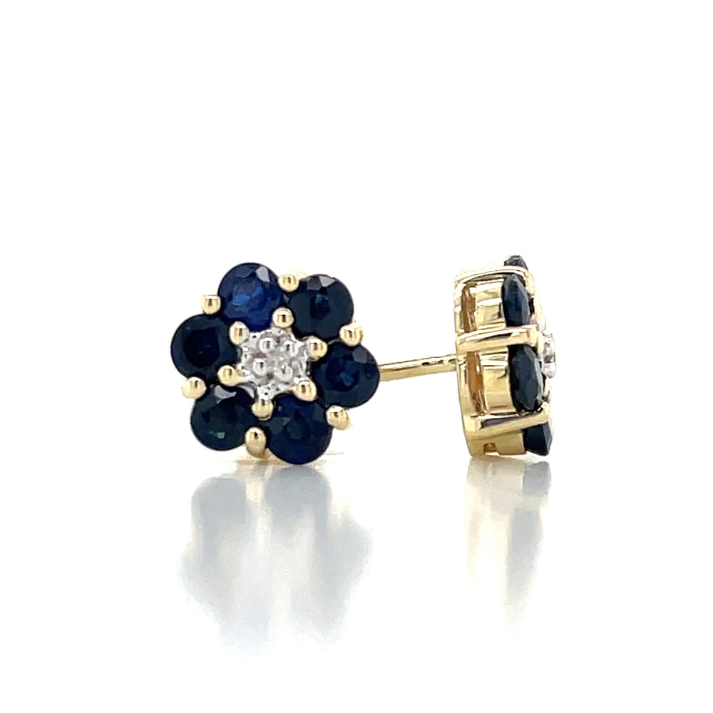 9k Yellow Gold Sapphire & Diamond Cluster Stud Earrings john-franich-jewellers-nz