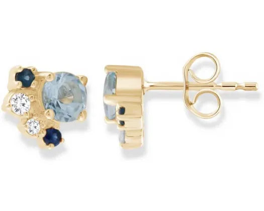9kYellow Gold Diamond & Aquamarine Stud Earrings