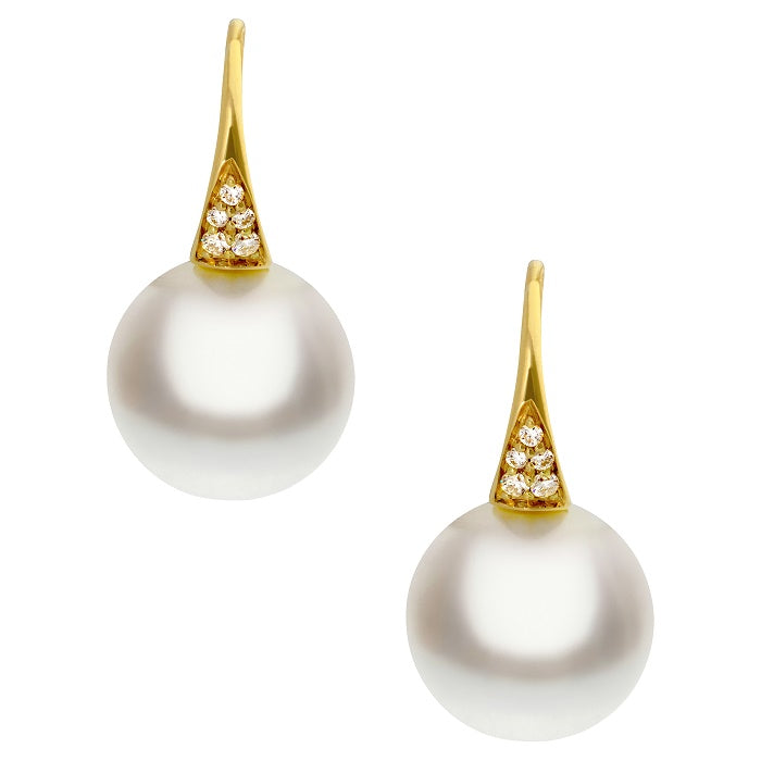 Autore 18K Yellow Gold South Seas Pearl W Diamonds Earrings john-franich-jewellers-nz