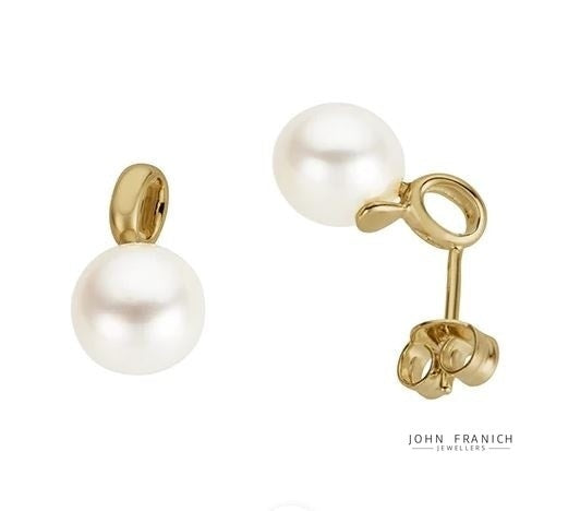 9K Yellow Gold FW Pearl Earrings