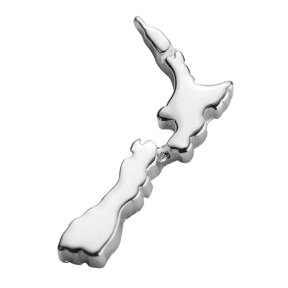 Stow Silver NZ Map Charm - Aotearoa