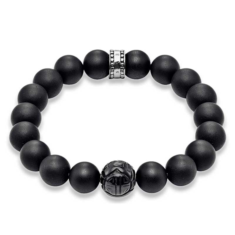 THOMAS SABO OBSIDIAN CARVED BEAD BRACELET 19cm